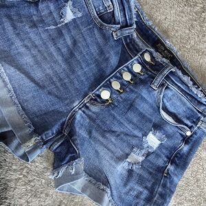 Judy Blue Medium Wash High-Rise Distressed Button-Fly Jean Shorts